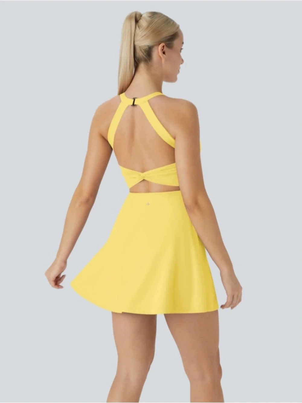 Halara SoftlyZero Airy Backless Twisted Cool Touch Active Dress EasyPeezy Yellow - Picture 2 of 11